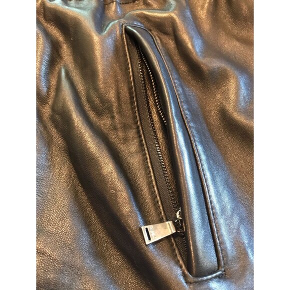 Women’s MARC NEW YORK Andrew Marc Leather Coat Hood Black Faux Fur M - Picture 9 of 10